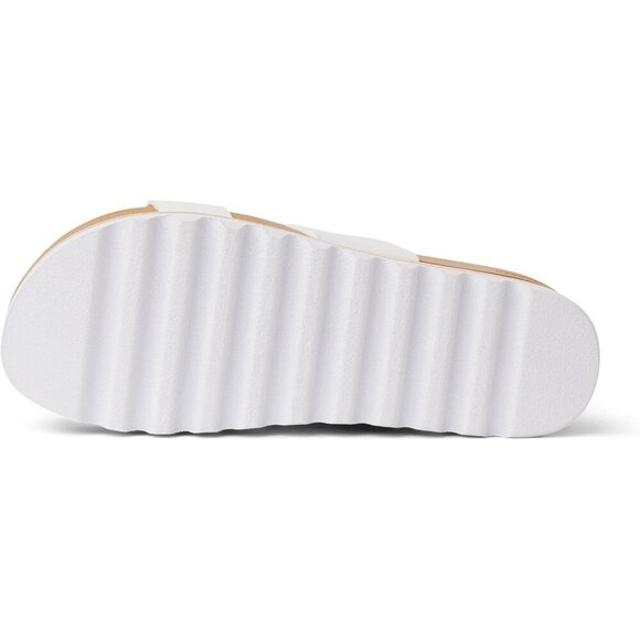 Women\'s Slide Sandal White Open Toe Slip-on Hi Platform Heel Double Strap